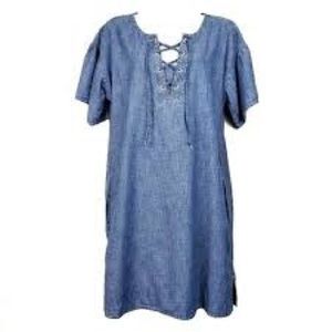 NWOT Gap lace up chambray midi Dress pockets